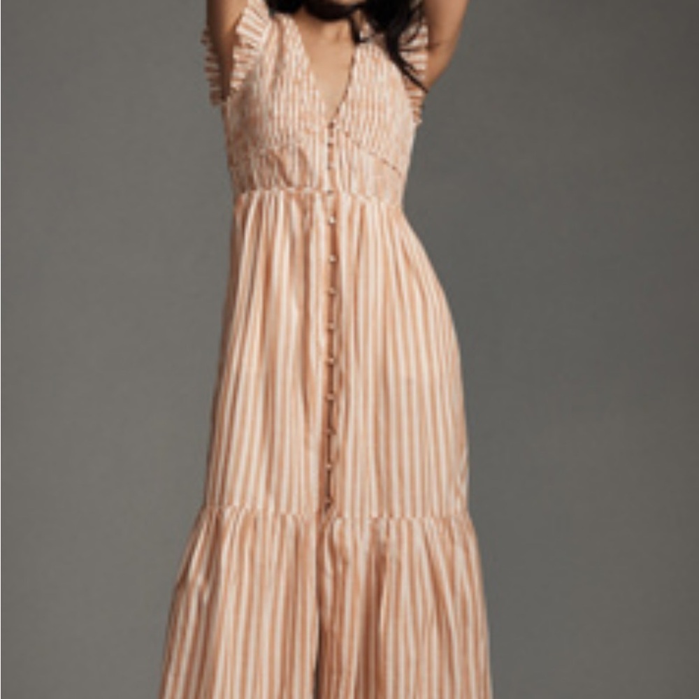 Anthropologie Peach and White Striped Peregrine Maxi Dress 2X